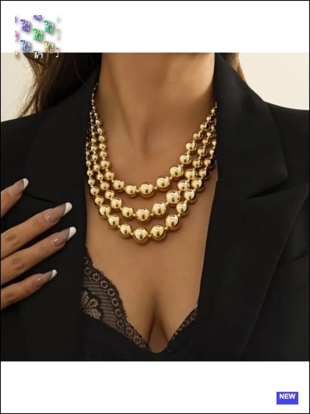 Large Gold Layered Chunky Beaded Necklace Set Choker Vintage Statement Jewelry